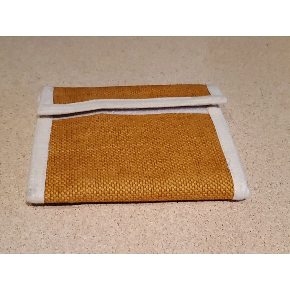 Isha Craft Canvas Bifold Wallet Unisex OS Woven Hook Loop Closure Mustard Cream